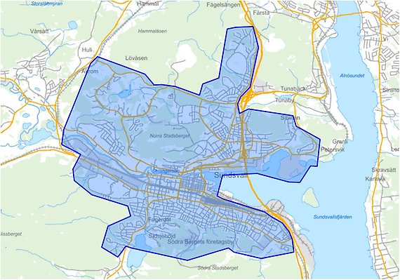 Kartområde Datumparkering Sundsvall.